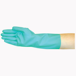 Nitrile Latex Chemical Resistant Flocklined Gloves, 9", EN374, Green, 2/Bag Bag