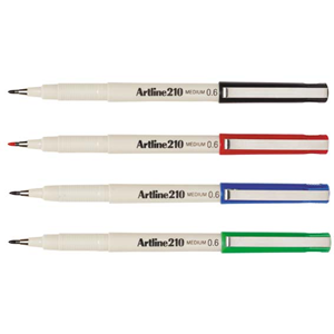Artline 210 Fineliner Pen, 0.6mm, Medium Point, Black, 12/Pack Box