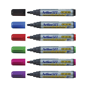 Artline Whiteboard Marker Bullet Point 577, 3mm, Assorted Colours, 6 Pieces/Box Box