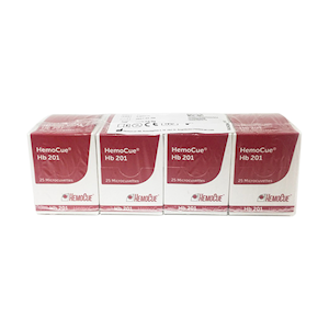 HemoCue® Hb 201 Microcuvettes, Photometers, 10uL, Plastic, 25 Pieces/Pack, 4 Packs/Box, 100/Box Box