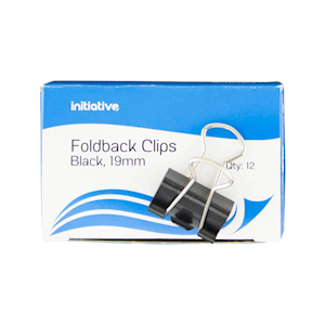 INITIATIVE Fold Back Clips, 19mm, Black, 12/Box Box