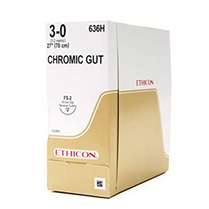 Johnsons and Johnsons Ethicon Surgical Chromic Gut Sutures, Undyed, 70cm, 3-0 FS-2 19mm, 36/Box Box