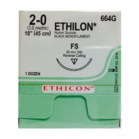 664G Ethilon Nylon Suture, Size 2-0, Length 18", Black Monofilament, FS Needle, Reverse Cutting, Non Absorbable, 12/Box Box