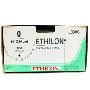 L880G Ethilon Nylon Suture, Size 0, TP-1 Needle, 122cm, 12/Box Box