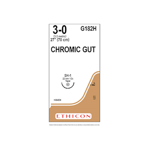 Johnsons and Johnsons Ethicon Surgical Chromic Gut Sutures, Undyed, 70cm, 3-0 SH-1 22mm, 36/Box Box