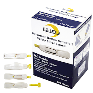 E.Z. Lite 3 Blood Letting Lancet, 26G x 1.8mm, Safe Painless Button Activated, Normal Blood Flow, 100/Box (Expiry: 31/07/2026)