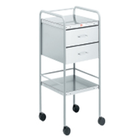 Qube Instrument Trolley, 500(W) x 500(D) x 900(H) mm, 2 Drawers with Handle and 2 Shelves with Rails, Stainless Steel Each Each