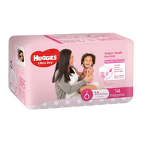 Huggies Junior Ultra Dry, For Girls, Size 6, 16kg+, Suitable For Toddlers, Comfortable Fit, High Absorbency, Long-Lasting Protection, 14 Pieces/Pack, 4 Packs/Carton Carton