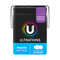 U By Kotex Ultrathins Pads, Regular with Wings, 14 Pcs/Pack
