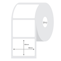 Permanent Direct Thermal Paper Adhesive Labels, 40 x 60mm, 38mm Core, Biodegradable, White, 1000 Labels/Roll Roll