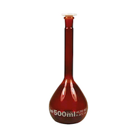 Volumetric Flask, 1000mL, Borosilicate Glass 3.3, Class A, Neck NS24/29, Amber, with Polypropylene Stopper, 1/Box Box