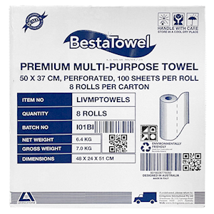 Bestatowel Premium Multi-Purpose Towel, 50 x 37cm, Perforated, HACCP Certified, Made in Europe, Medium, 100 Sheets/Roll, 8 Rolls/Carton