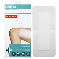 Nema Adhesive Island Dressing with Non-Adherent Pad, Nonwoven, 18 x 8.2cm, White, Sterile, 5/Retail Box Box
