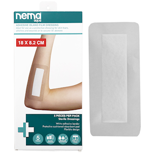 Nema Aqua Transparent Island Film Dressing, with Non-Adherent Pad, 18 x 8.2cm, Waterproof, Sterile, 5 Pieces/Pack Pack