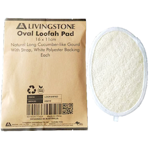Deplume Oval Loofah Pad, 16 x 11cm, Natural Long Cucumber-like Gourd, with Strap, White Polyester Backing, Each Each