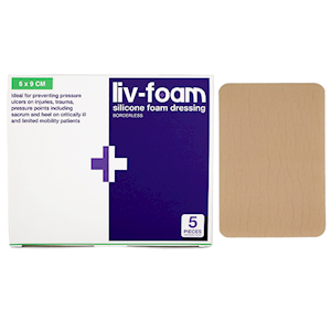 Out of Date, Liv-Foam Silicone Foam Dressing, 6 x 9cm, Non-Adherent, 5/Box, Original Unopened Condition, Big Discount, While Stocks last Box