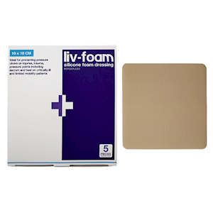 Liv-Foam Silicone Foam Dressing, 10 x 10cm, Borderless, Non Adhesive, 5/Box Box