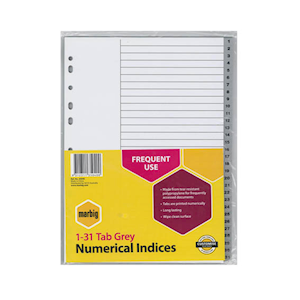 MARBIG 35040 DIVIDERS PP A4 1-31 TAB GREY Each