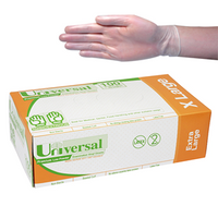 Universal Vinyl Gloves, Recyclable, 5.5g, Low Powder, Large, Blue, HACCP Grade, 100/Box Box