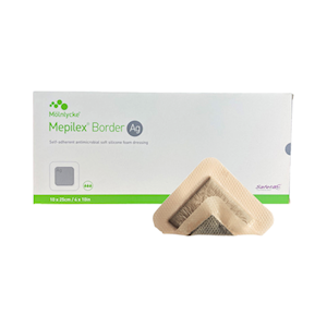 Mepilex Ag Border Antimicrobial Foam Dressing, 10 x 20cm, Self Adherent, 5 Pieces/Box Box