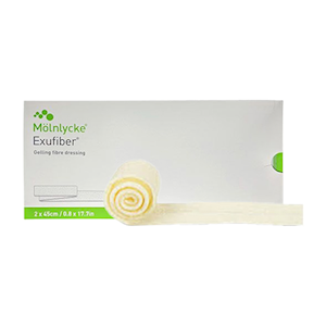 Exufiber Wound Fiber Gel Dressing, Nonwoven, Sterile, 2 x 45cm, 5/Box Box