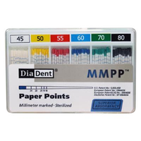 Diadent Absorbent Paper Points, ISO Size No. 45-80, Biodegradable, Sterile, Colour Coded, 200/Vial, 6 Vials/Pack Pack