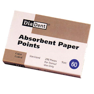 Diadent Absorbent Paper Points, ISO Size No. 60, Biodegradable, Sterile, Blue, 200/Vial, 6 Vials/Pack Pack