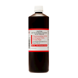 Pharmaust Chlorhexidine 0.5pct in 70pct Alcohol, 500mL, Tinted Red, Each Each