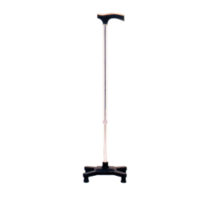 Adjustable Quad Stick, Aluminium. Silver, Adult 70-92.5 cm, 100 kg Load Weight, Each Each