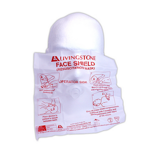 Livingstone Resuscitation CPR Barrier Face Shield, with Non Return Valve Mouthpiece, Latex Free, Each in Sealed Polybag