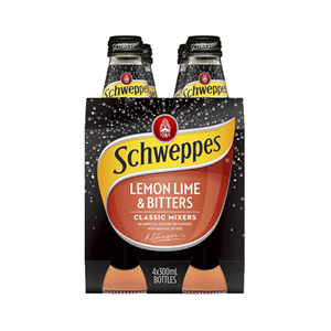 Schweppes Lemon Lime and Bitters, 300mL Bottle, 4 Bottles/Pack Pack