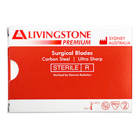 Livingstone Premium Surgical Scalpel Blade, Size 22, Carbon Steel, Ultra Sharp, Sterile, 100 Pieces/Box