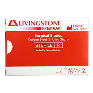 Livingstone Premium Surgical Scalpel Blade, Size 23, Carbon Steel, Ultra Sharp, Sterile, 100 Pieces/Box