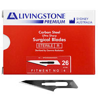 Livingstone Premium Surgical Scalpel Blade, Carbon Steel, Size 26, Sterile, 100 Pieces/Box Box