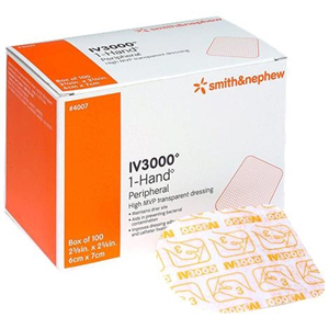 Smith & Nephew IV3000 Cannula Dressing 1-Hand, 6 x 7cm, 100/Box Box