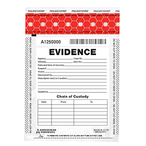 EVIDENCE BAG, MEDIUM SIZE, SERCHIE 100/BG CAT NO: IEB7500 Box
