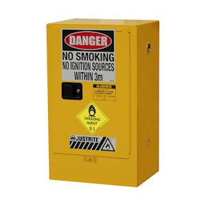 Justrite Safety Storage Cabinets for Oxidising Agents, 60 Litres, 1005 x 595 x 465mm, 2 Shelves, 1 Door, Yellow, Each Each