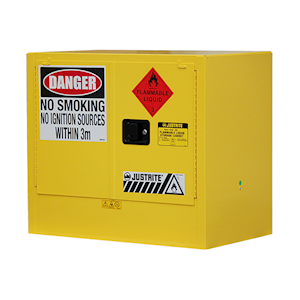 Justrite Safety Storage Cabinets for Flammable Liquids, 100 Litres, 800 x 920 x 565mm, 2 Shelves, 2 Door, Yellow, Each Each