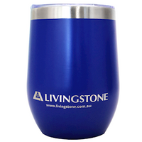 Livingstone Vacuum Coffee Tea Mug With Drinking Lid, 12 Ounce, 11.5 x 9 x 9cm, Stainless Steel 304 With Plastic, Navy Blue, Each Each