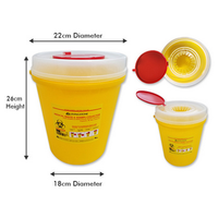 Livingstone Needles Sharps Waste Collector, 8 Litres, Snap on Lid with Finger Guard, Clear View Top, Round, Recyclable Plastic, Yellow, Each Each