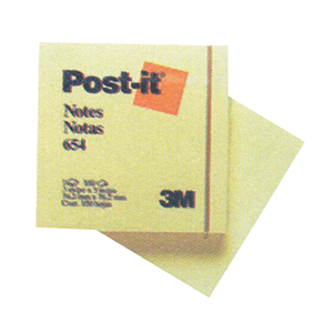 3M Post-It Notes 654, 76 x 76mm, Yellow, 100 Sheets/Pad