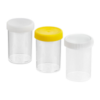 Livingstone Specimen Container 250mL Recyclable Polypropylene, Flat Bottom, Sterile, Labelled, Yellow Capped, 147 Pieces/Carton Carton