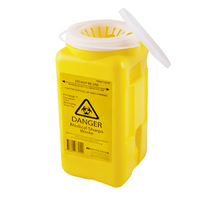 Fittank Livingstone Needles Sharps Waste Collector, 1.4L Capacity, with Resealable Snap Top and Petal Insert, Yellow, Each Each